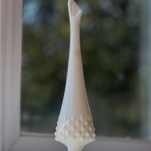 Vintage Fenton-Style Milk Glass Hobnail Swung Vase - Approx 10”